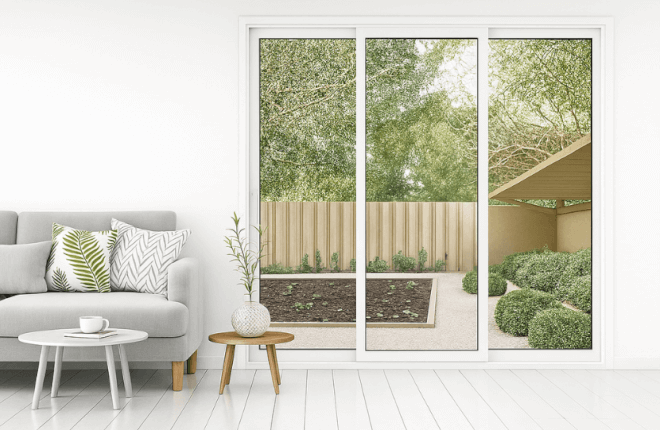 Baie coulissante 3 vantaux PVC blanc