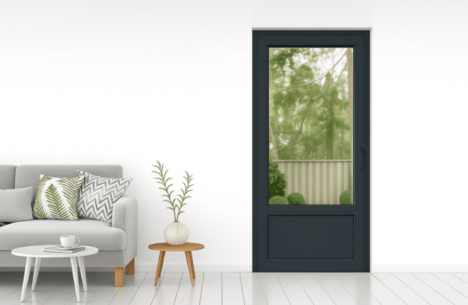 Porte-fenêtre PVC 1 vantail avec soubassement anthracite