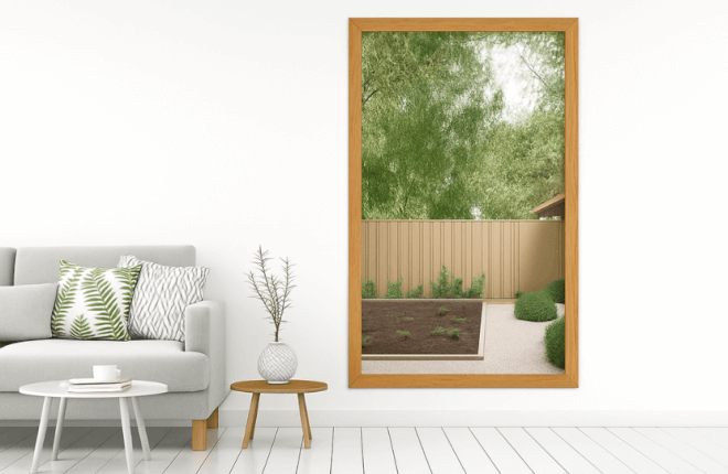 Fenêtre panoramique verticale chêne doré