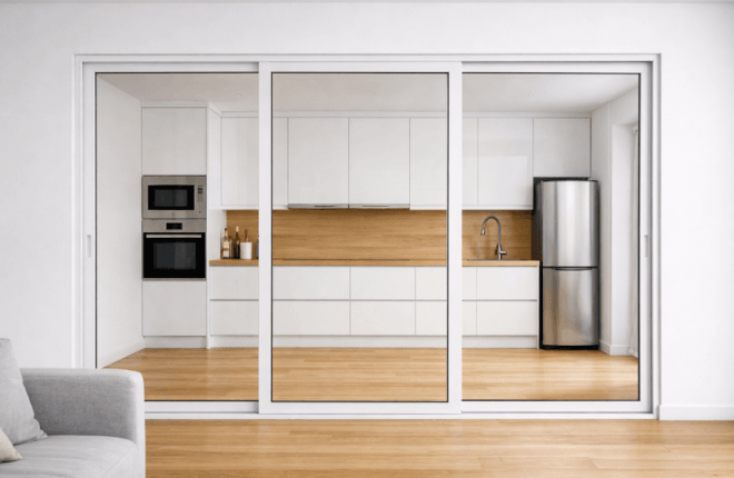 Baie coulissante simple vitrage (intérieur & extérieur) 3 vantaux