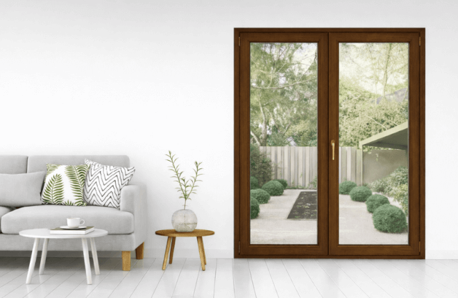 Porte-fenêtre PVC 2 vantaux noyer