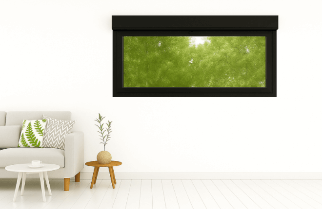 Fenêtre abattant PVC noir avec volet roulant électrique