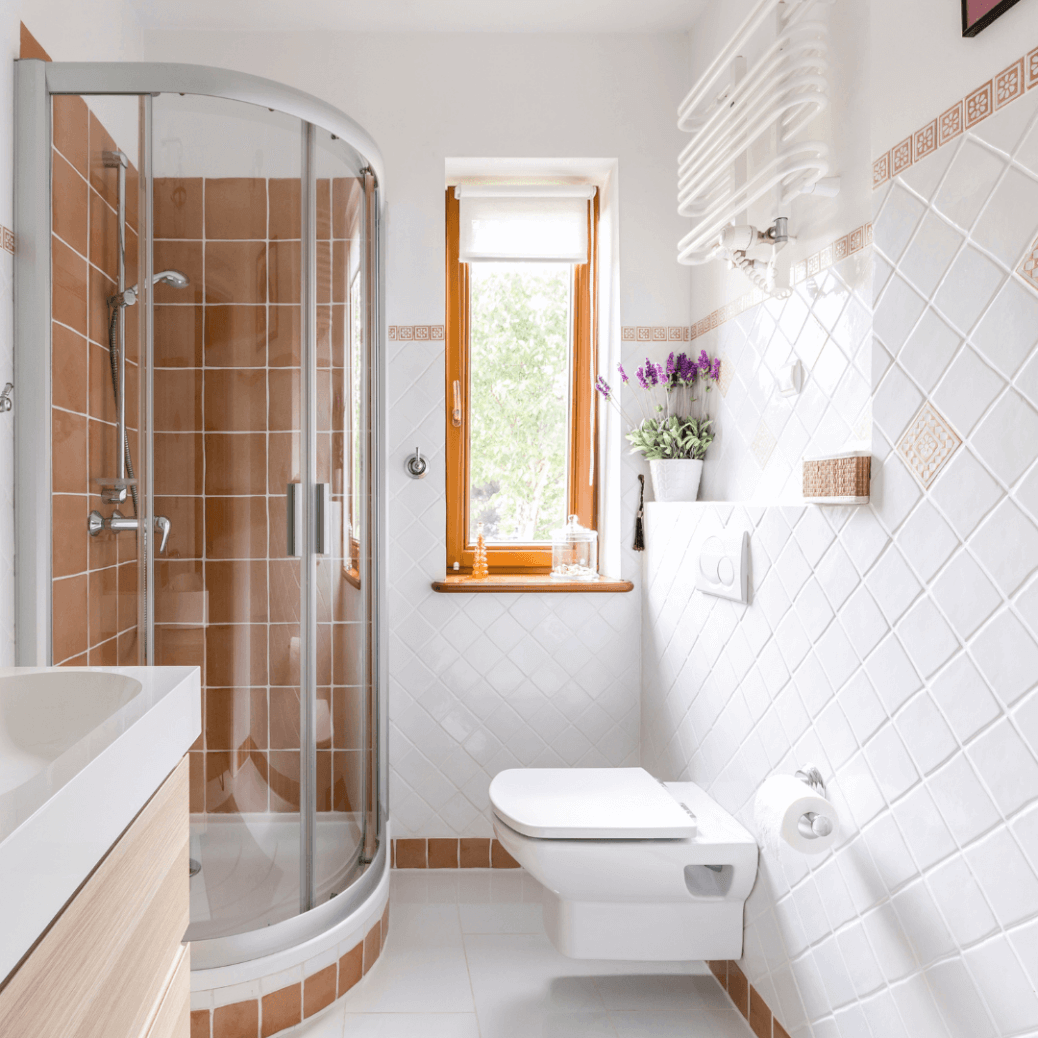 Fenêtre chêne doré salle de bain 