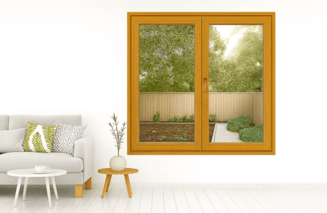 Fenêtre PVC chêne doré 2 vantaux