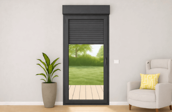 Porte-fenêtre PVC anthracite 1 vantail avec volet roulant
