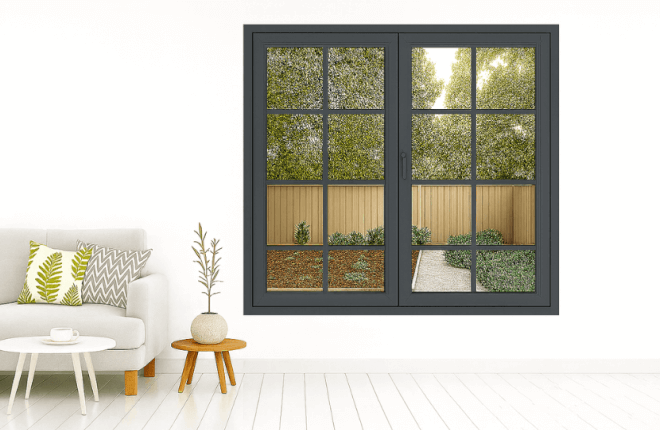 Fenêtre PVC 2 vantaux avec petits bois croisillons anthracite