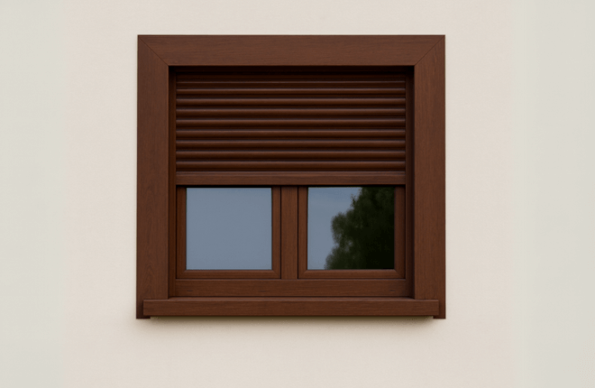 Fenêtre PVC noyer avec volet roulant