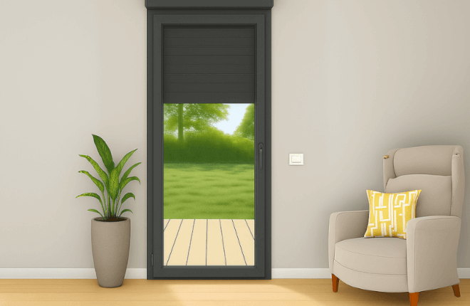 Porte-fenêtre PVC anthracite 1 vantail avec volet roulant