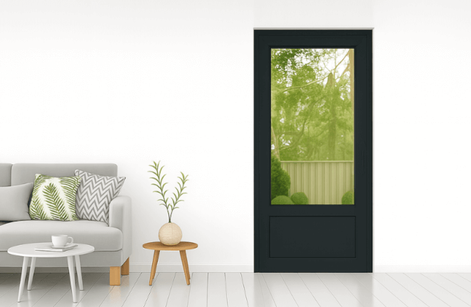Porte-fenêtre PVC 1 vantail avec soubassement noir