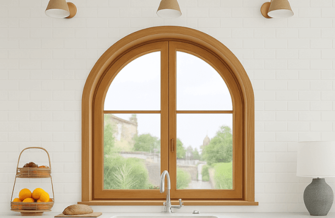 Fenêtre cintrée PVC 2 vantaux chêne doré